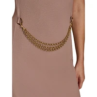 Pleated Chained-Waist Midi Dress
