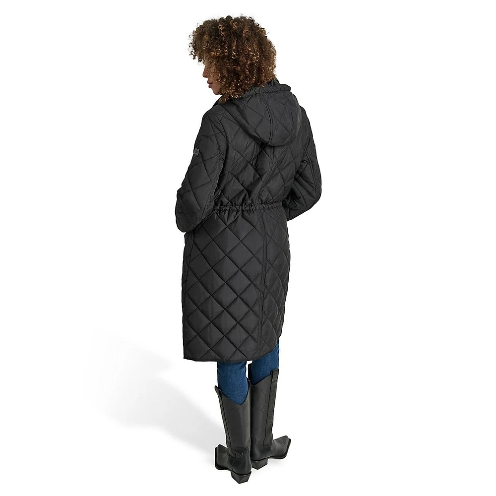 Manteau anorak long matelassé à capuche