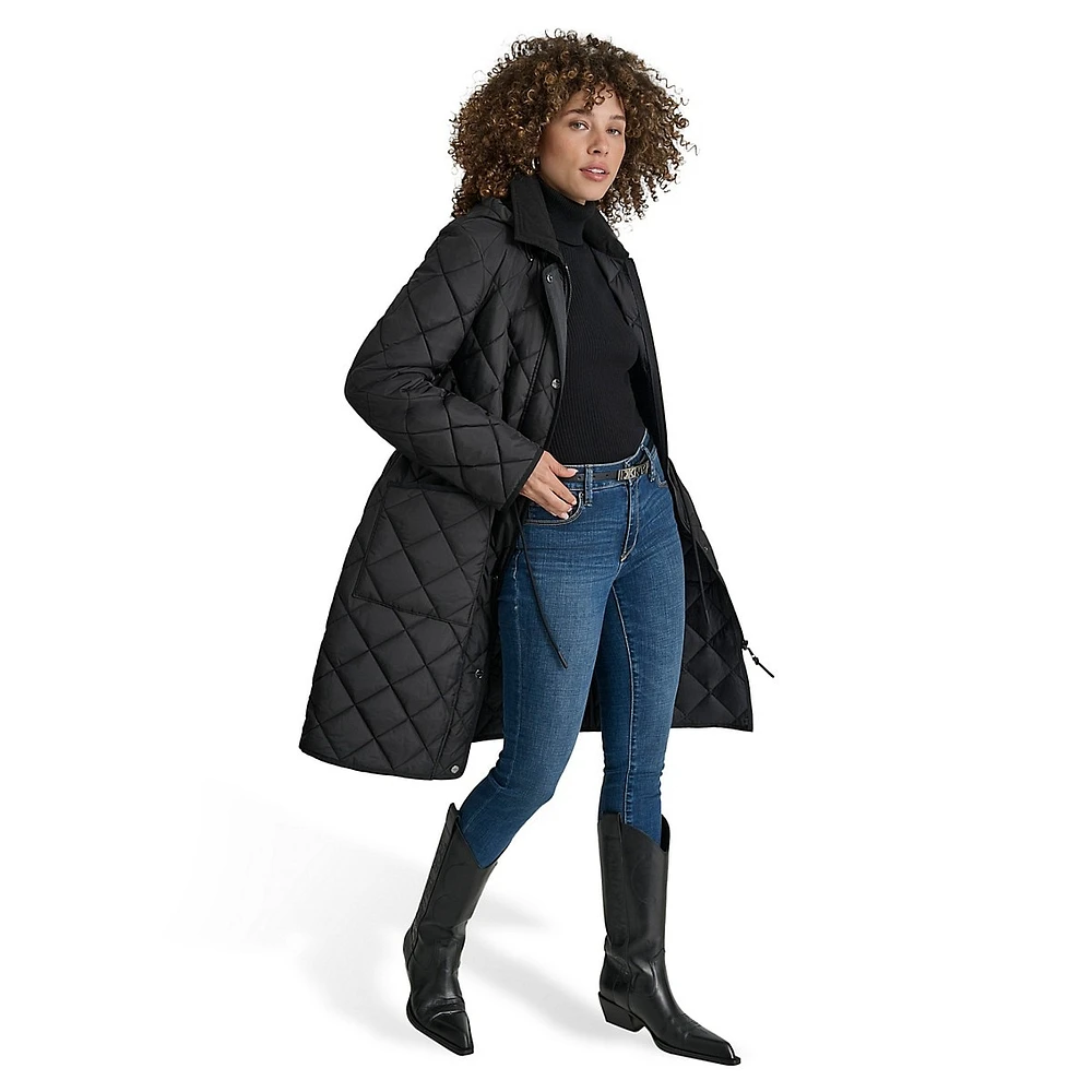 Manteau anorak long matelassé à capuche