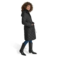 Manteau anorak long matelassé à capuche