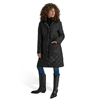 Manteau anorak long matelassé à capuche