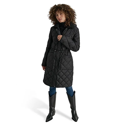 Manteau anorak long matelassé à capuche