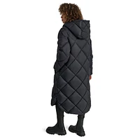 Hooded Long Diamond-Quilt Coat