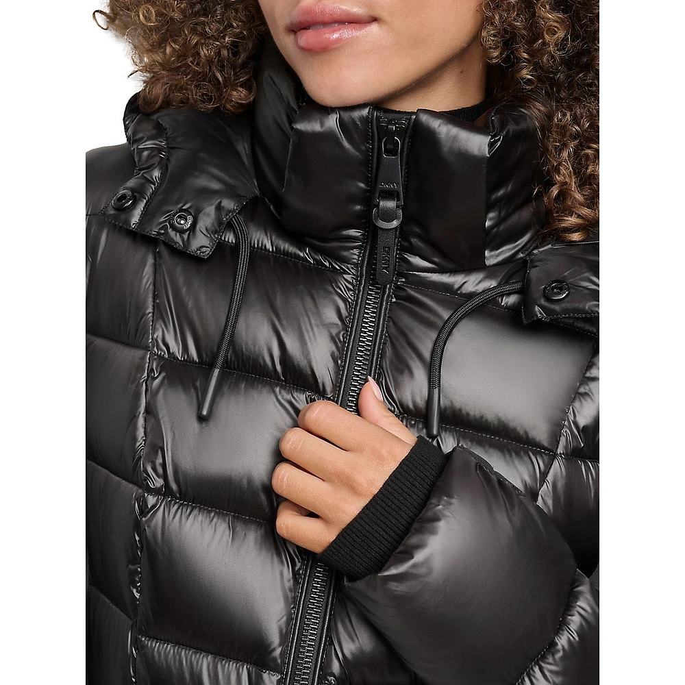 Packable Mixed-Media Midi Puffer Coat