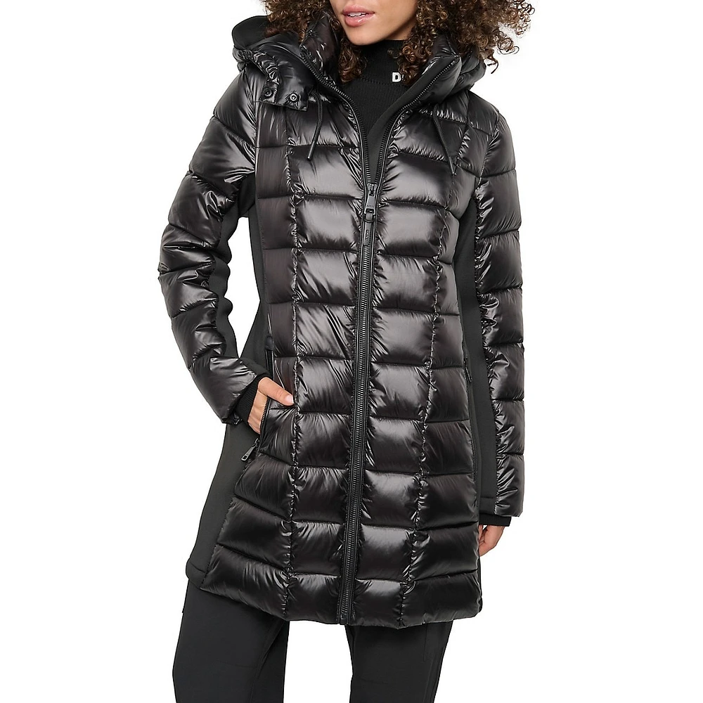 Manteau midi matelassé compressible en matériaux assortis