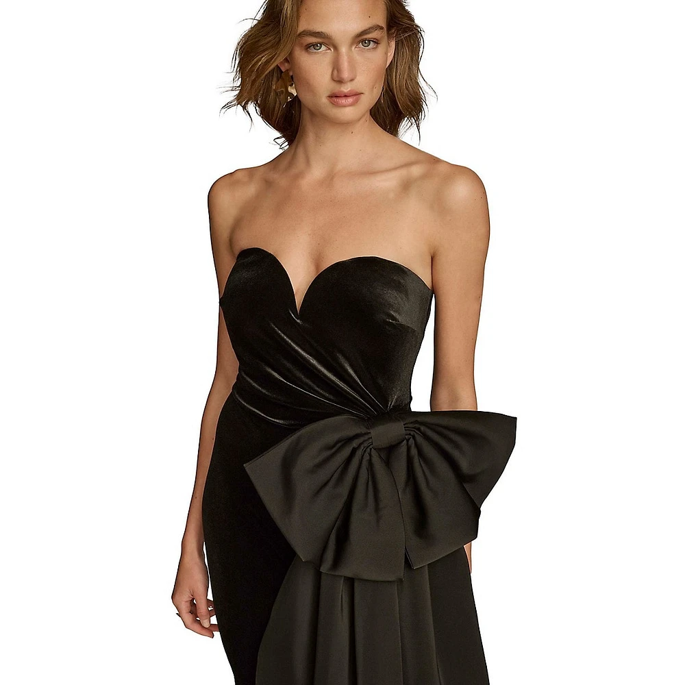 Strapless Sweetheart Velvet Bow Gown