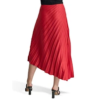 Asymmetrical Pleated Satin Midi Skirt