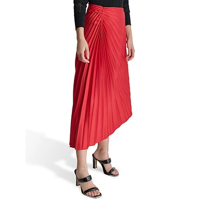 Asymmetrical Pleated Satin Midi Skirt