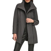 Asymmetrical-Zipper Wool-Blend Coat