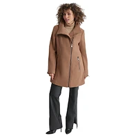 Asymmetrical-Zipper Wool-Blend Coat