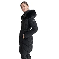 Faux Fur-Trimmed Puffer Jacket With Bib Insert