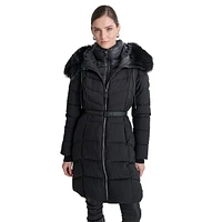 Faux Fur-Trimmed Puffer Jacket With Bib Insert