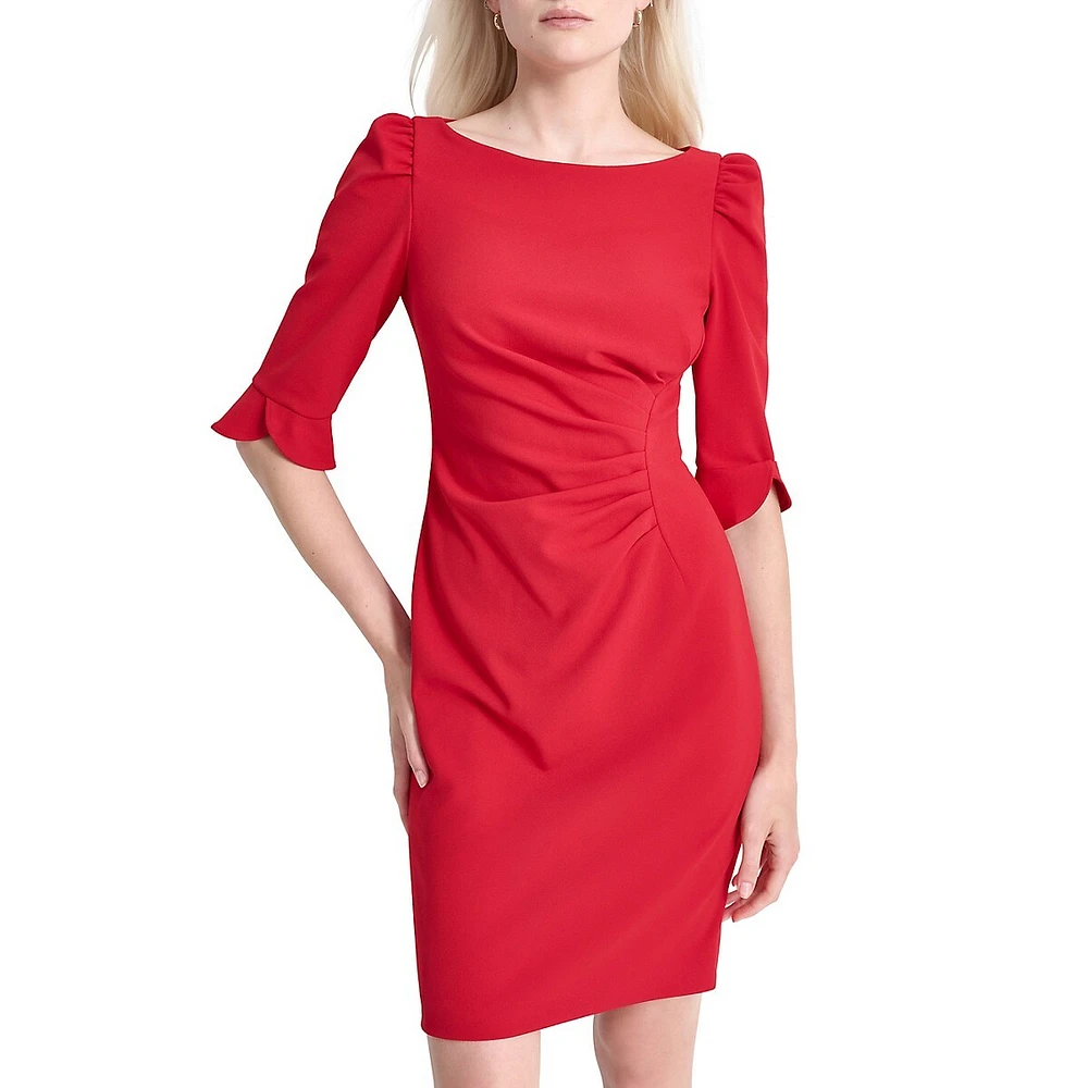 Ruched Boatneck Short Shift Dress