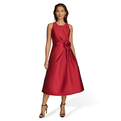 Satin Corsage Fit-&-Flare Dress