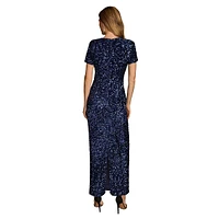 Sequined Short-Sleeve Maxi Gown