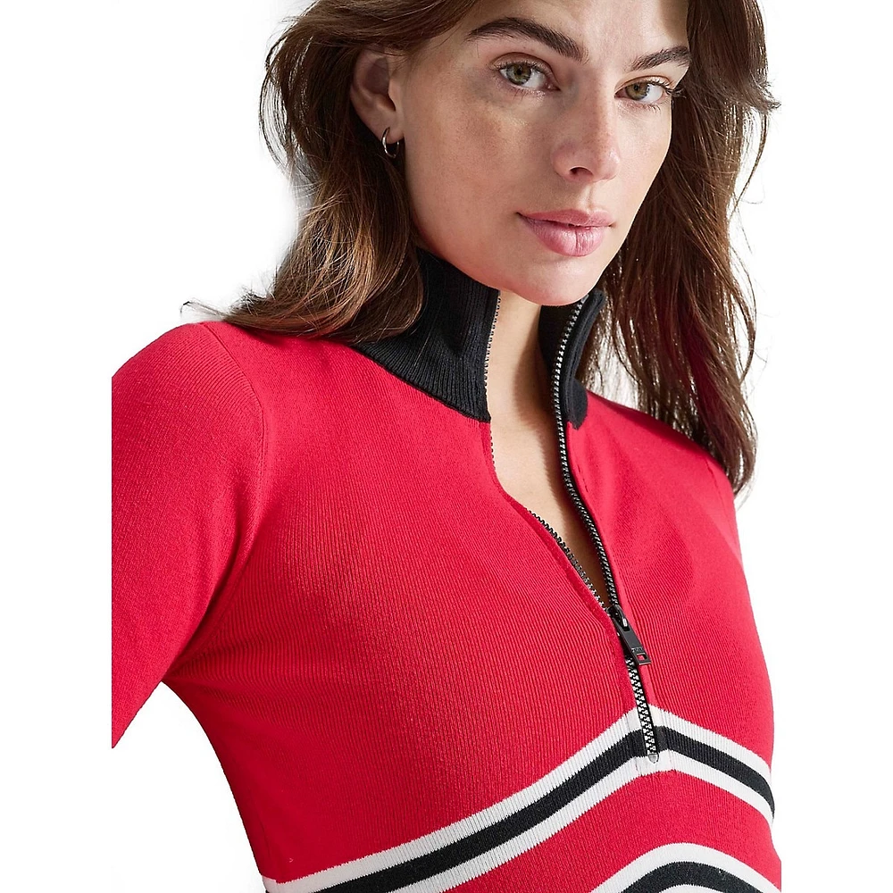Après-Ski Half-Zip Chevron-Stripe Sweater