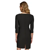 Asymmetrical-Neckline Double-Knit Sheath Dress