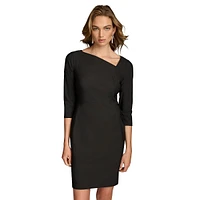 Asymmetrical-Neckline Double-Knit Sheath Dress