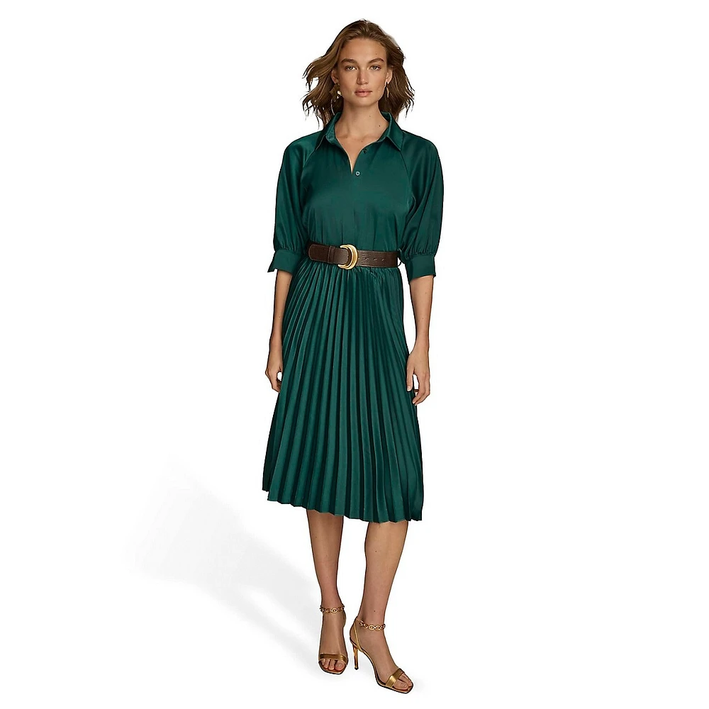 Belted Pleated Shirt Dress