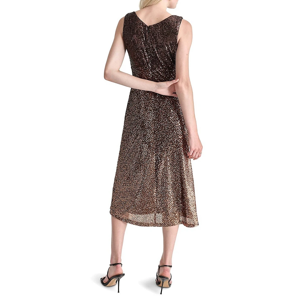 Cowl-Neck Sequin Midi Dress