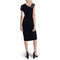 Velvet & Satin Asymmetrical Sheath Dress