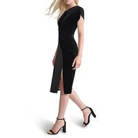 Velvet & Satin Asymmetrical Sheath Dress