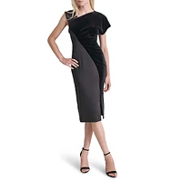 Velvet & Satin Asymmetrical Sheath Dress