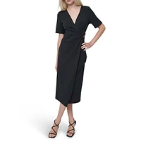 Embellished Knot Surplice Faux Wrap Dress