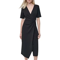 Embellished Knot Surplice Faux Wrap Dress