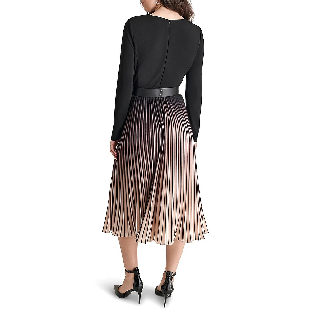 Ombré Pleated Midi Dress