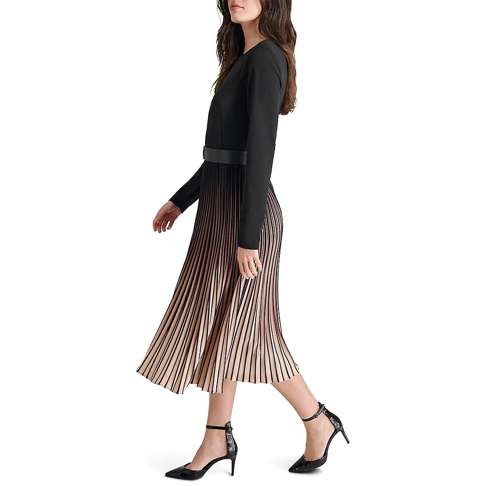 Ombré Pleated Midi Dress