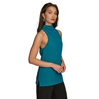 Textured High-Cowlneck Sleeveless Top