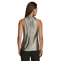 Metallic High-Cowlneck Sleeveless Top