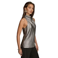 Metallic High-Cowlneck Sleeveless Top