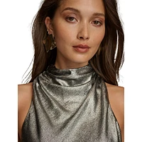 Metallic High-Cowlneck Sleeveless Top