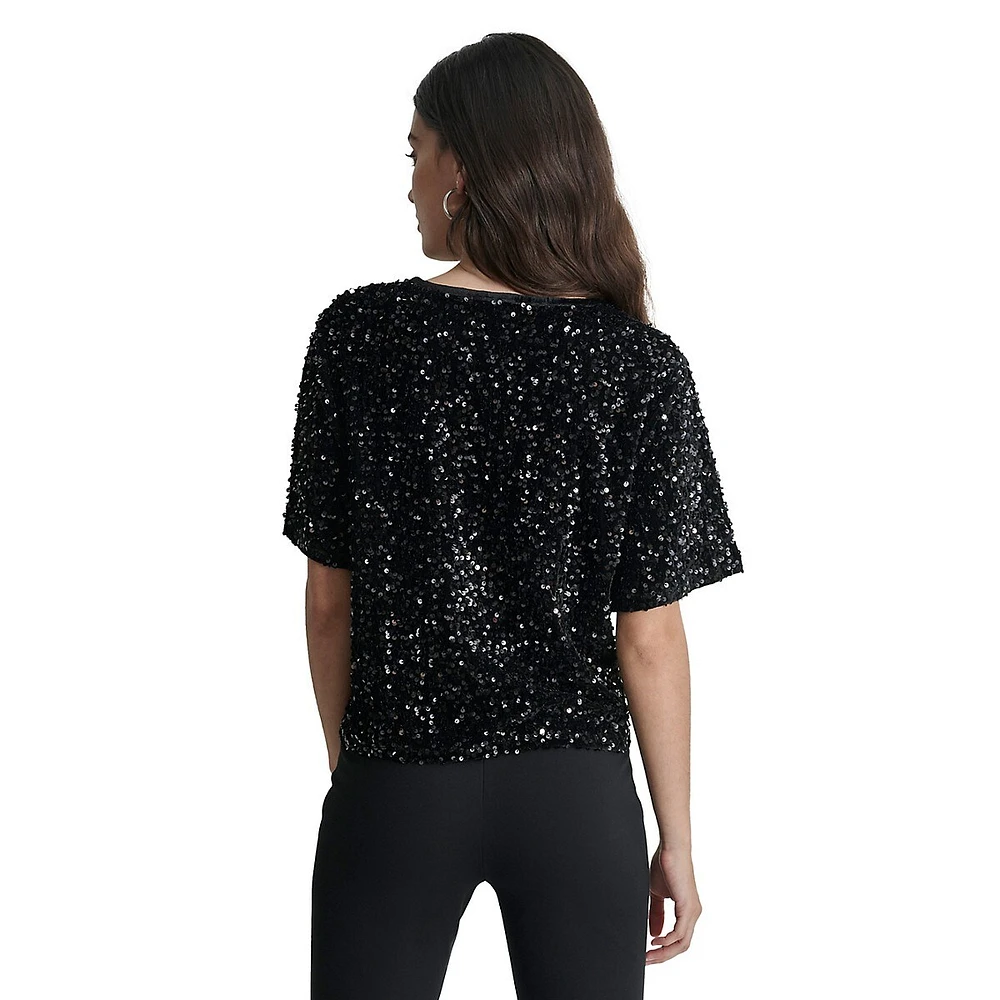 Stretch Velvet Sequin Top