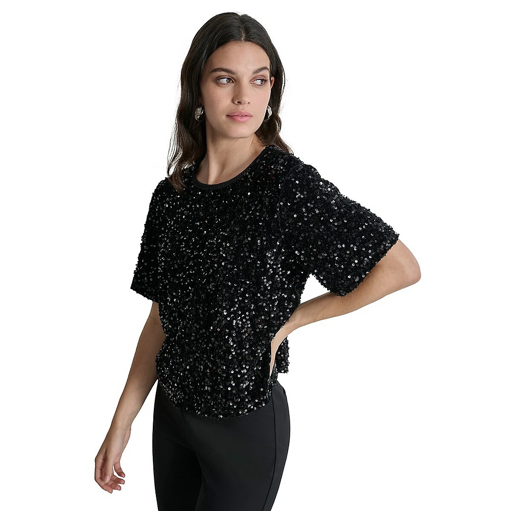 Stretch Velvet Sequin Top