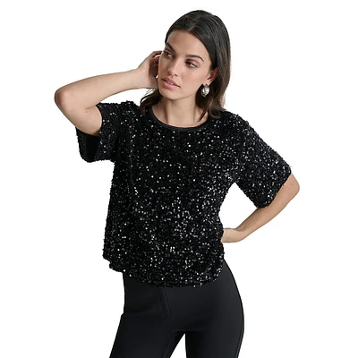 Stretch Velvet Sequin Top