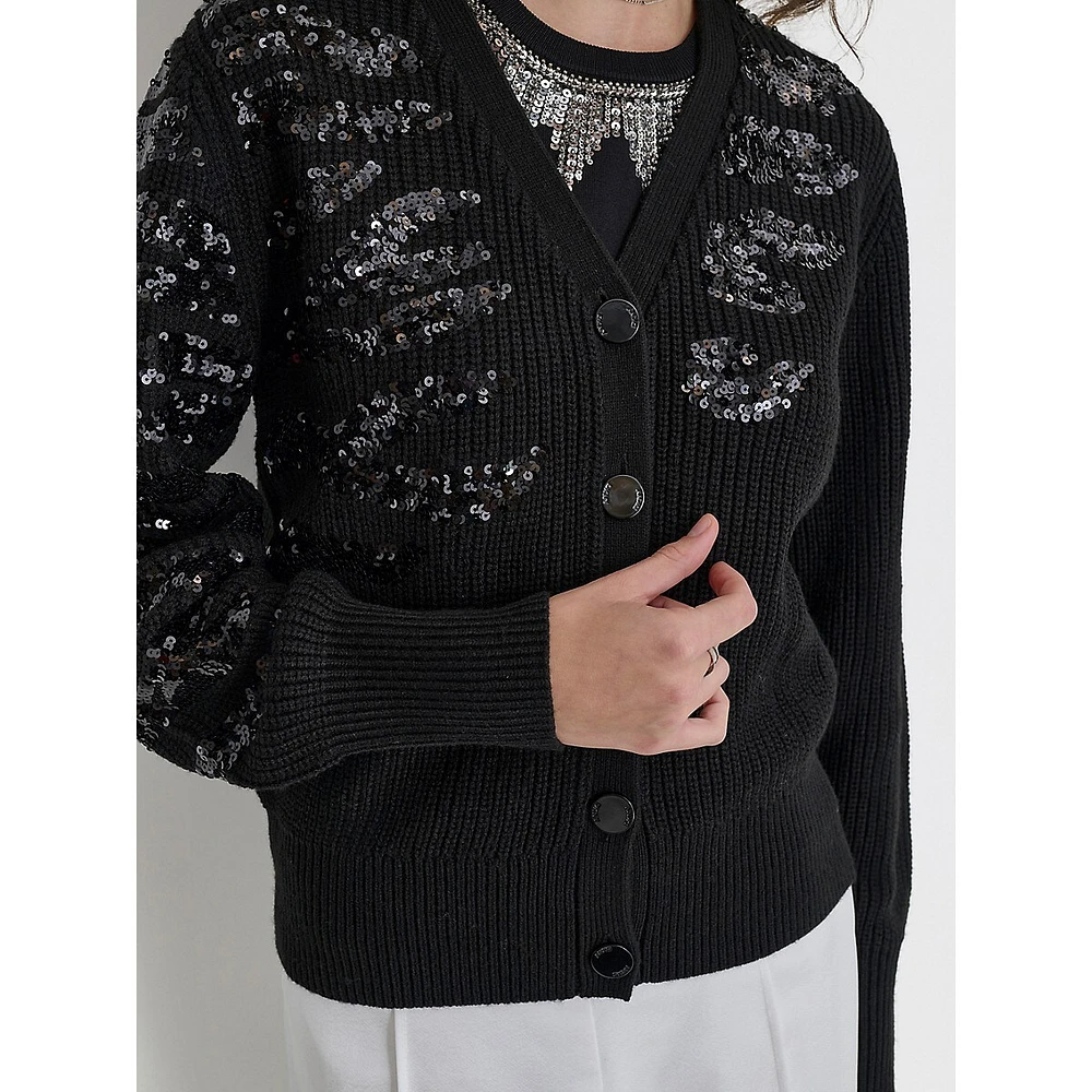 Sequin-Embellished Knit Cardigan