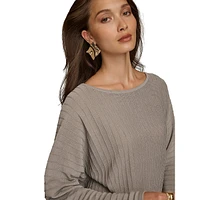 Boatneck Batwing-Sleeve Ribbed Sweater