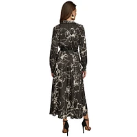 Print Belted Midi Shirt Dress