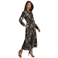 Print Belted Midi Shirt Dress