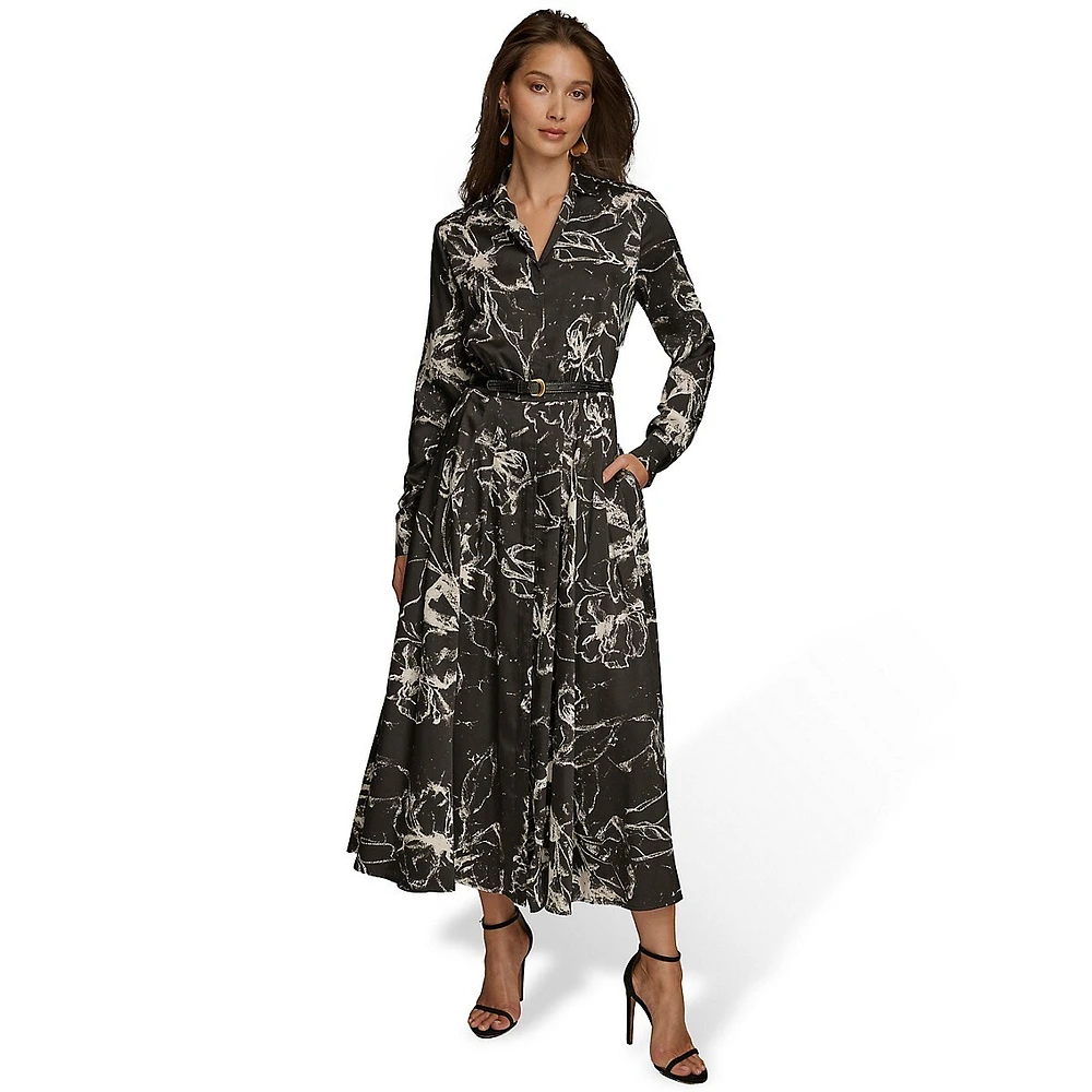 Print Belted Midi Shirtdress