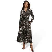 Print Belted Midi Shirt Dress