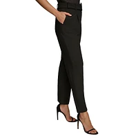 Belted Pleated Straight-Leg Dress Pants