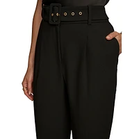 Belted Pleated Straight-Leg Dress Pants