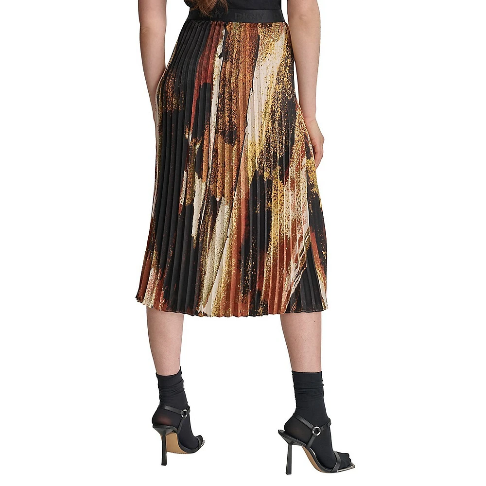 Printed Pleated Midi Skirt