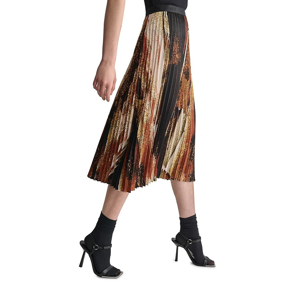 Printed Pleated Midi Skirt