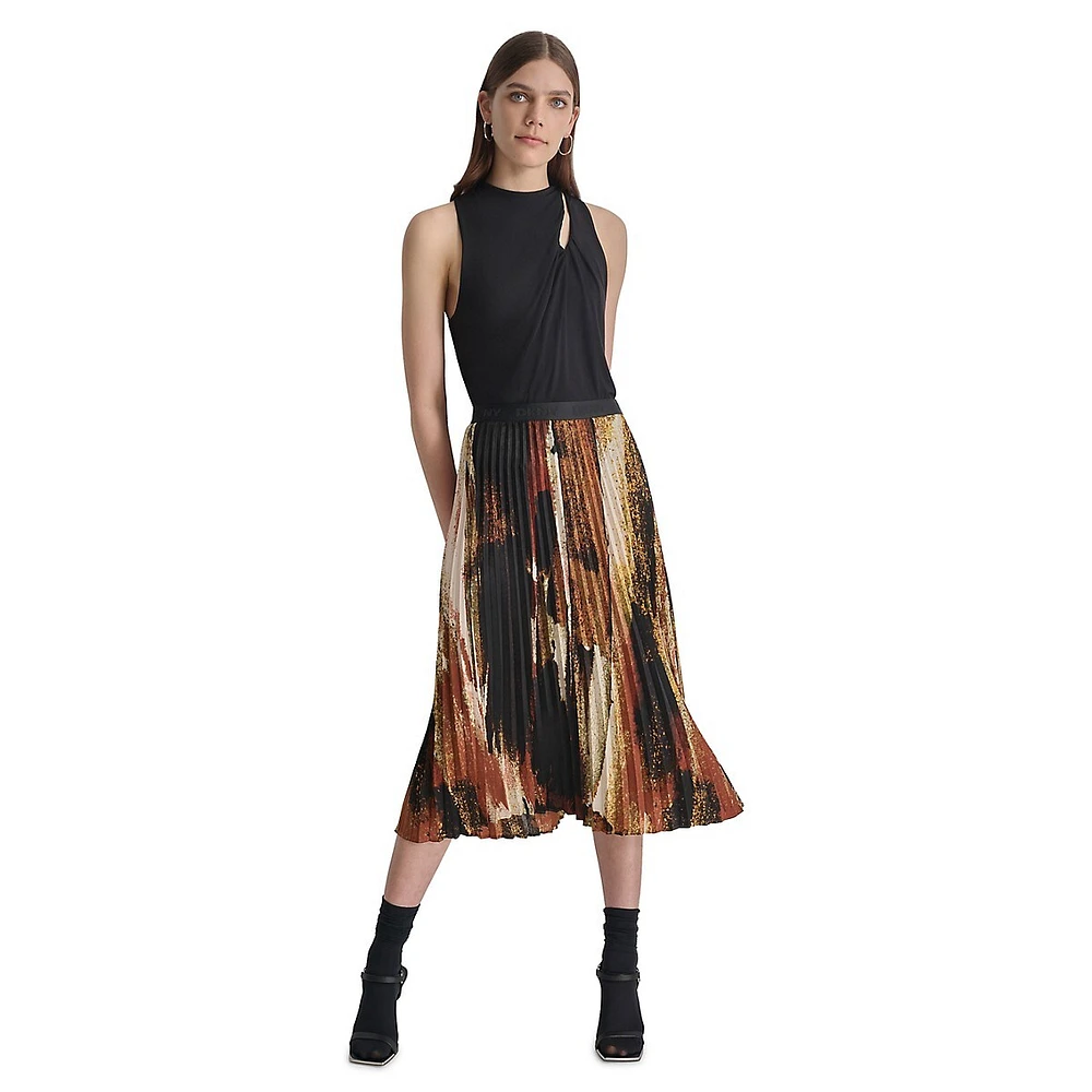 Printed Pleated Midi Skirt