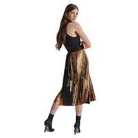 Printed Pleated Midi Skirt